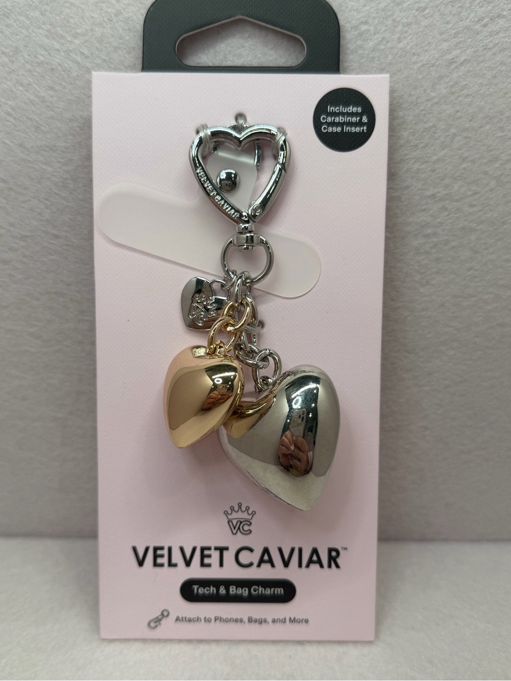 Velvet Caviar Two-Tone Heart Charm Key & Bag Holder - Silver & Gold